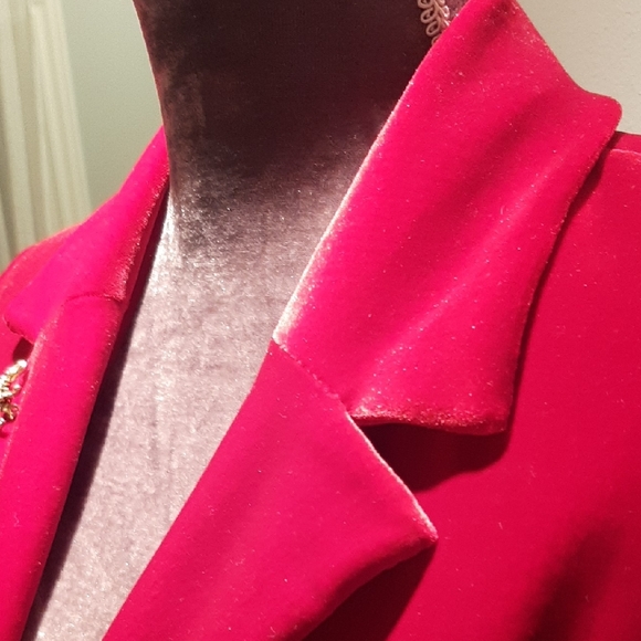 VELVET STUNNING 80's❤VINTAGE Deep Red Blazer Size M - Picture 8 of 15